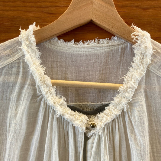 Raquel Allegra Ecru White Gauze Cotton Frayed Trim Top - Size 0 / XS - 4427SC