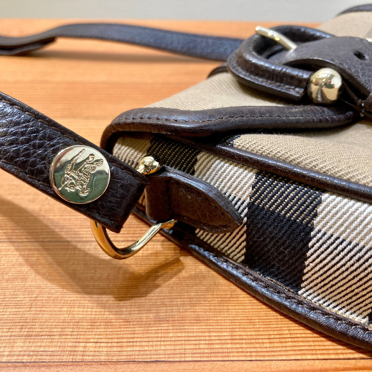 Burberry Nova Check Dark Brown Leather Piped Mini Crossbody Purse - 0210AM