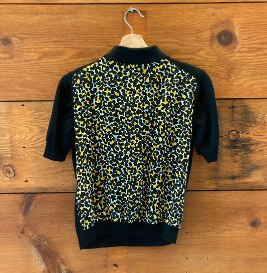 Callas Milano Black Cheetah Print Back Short Sleeve Sweater - Size XS - 1202NB