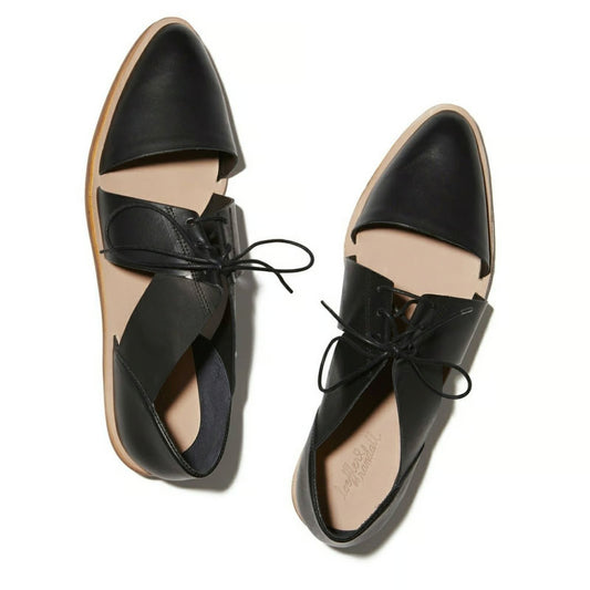 7.5 - Loeffler Randall Black Leather Willa Pointed Lace Up Flats Shoes 0619SM