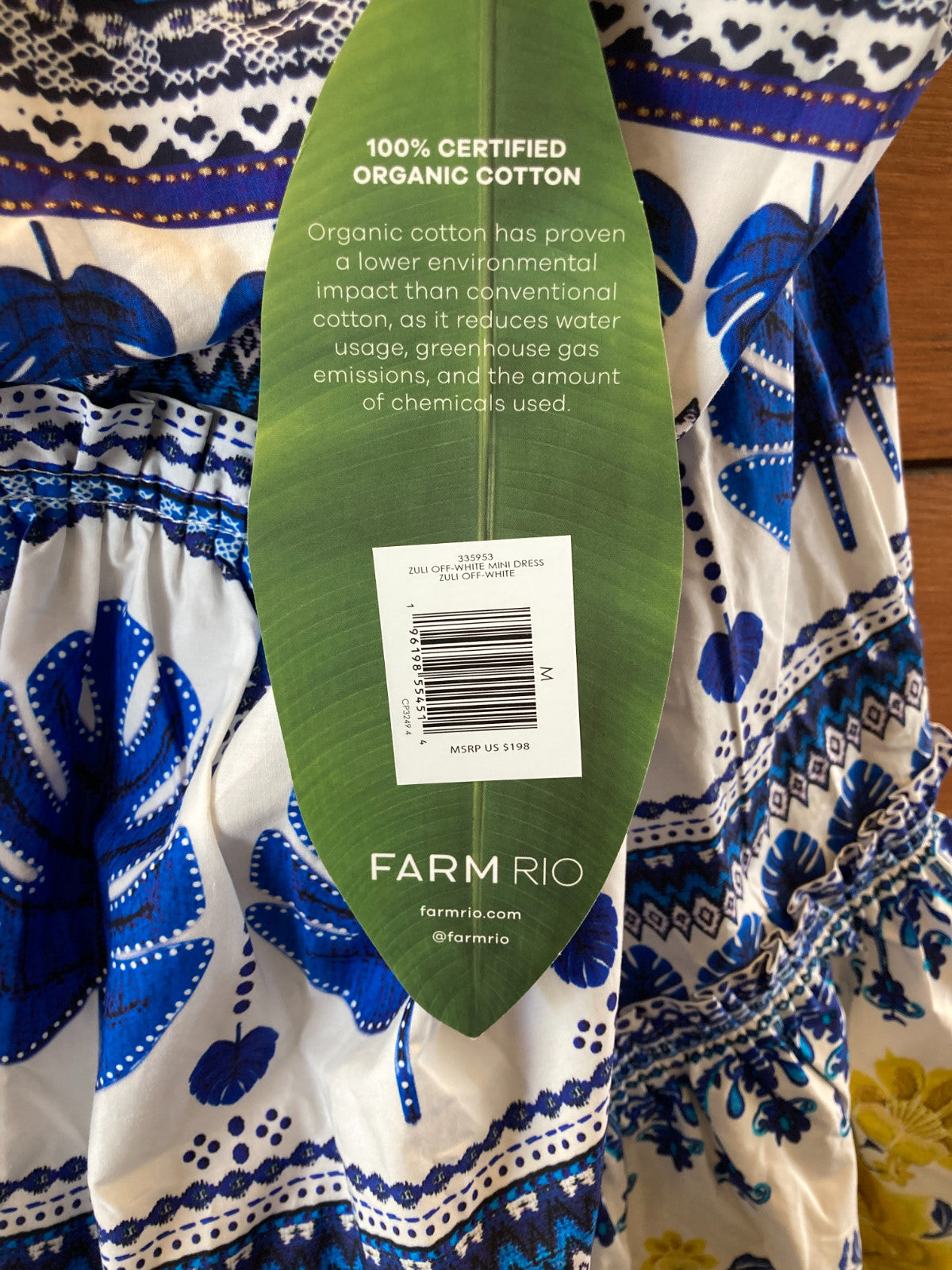 Farm Rio Blue Patterned Off White Zuli Mini Dress - Size M - NEW - 0401AJ