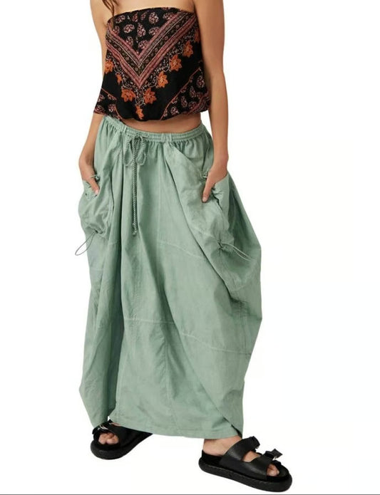 Free People Green Elastic Waist Drawstring Jilly Cargo Skirt - Size M - 0425SV
