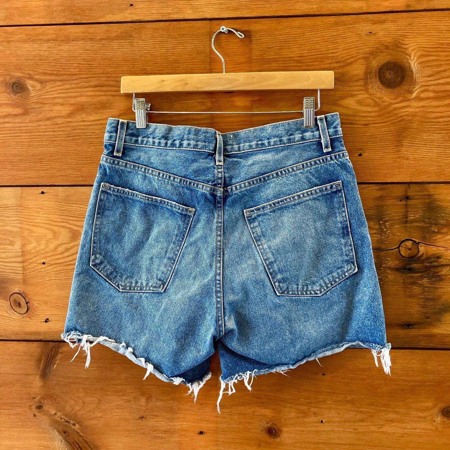 Nili Lotan Denim Yoann Medium Wash Frayed Hem Jean Shorts - Size 27 - 0209SB