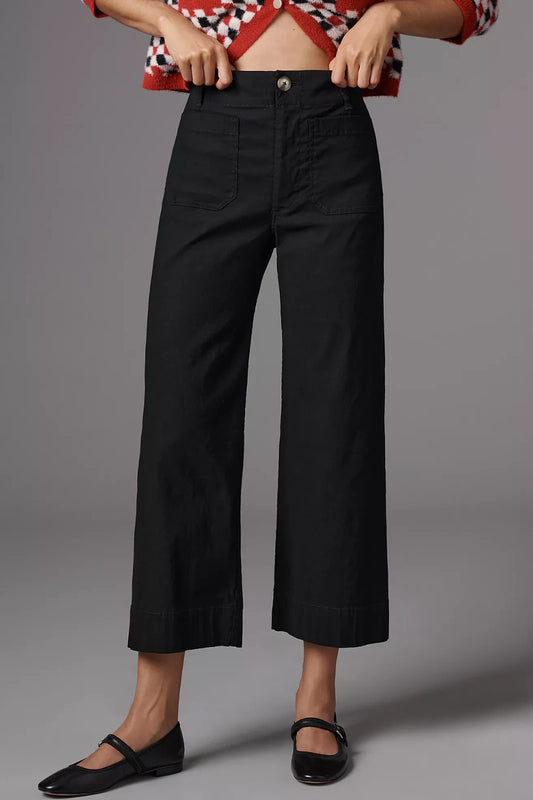31 - Maeve Anthropologie Black Colette Cropped Wide Leg Trouser Pants 0206BS