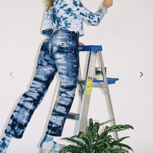 Lykke Wullf Indigo Blue Tie Dye Utility Straight Leg Pants - Size 2 - 0312IG