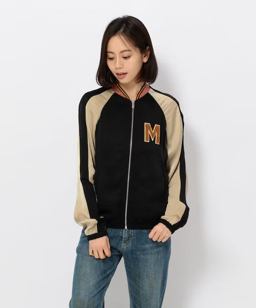 1 / S - Maison Scotch Black Pink 'M' Silky Letterman Bomber Jacket 0106MG