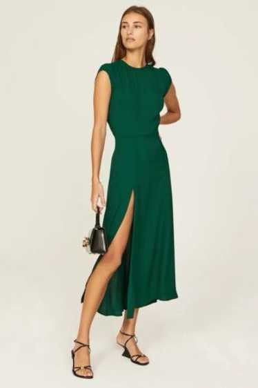 Reformation Emerald Green Gavin Open Back High Slit Midi Dress - Size 4 - 0816TB