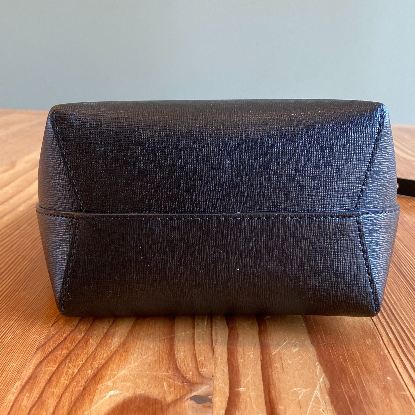 Mansur Gavriel Black Saffiano Leather Red Interior Mini Bucket Bag Purse 0916VB