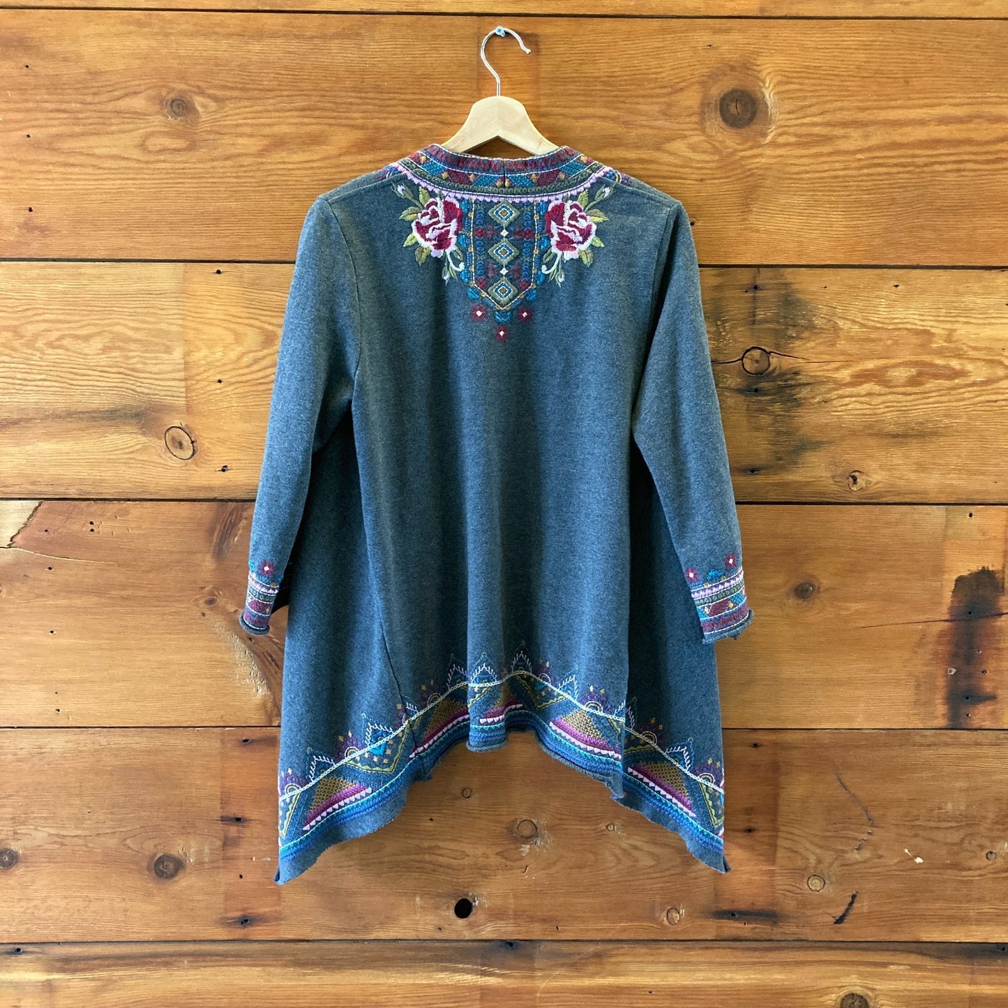 Johnny Was Gray Embroidered Open Front Cardigan Sweatshirt - Size M - 0621AS