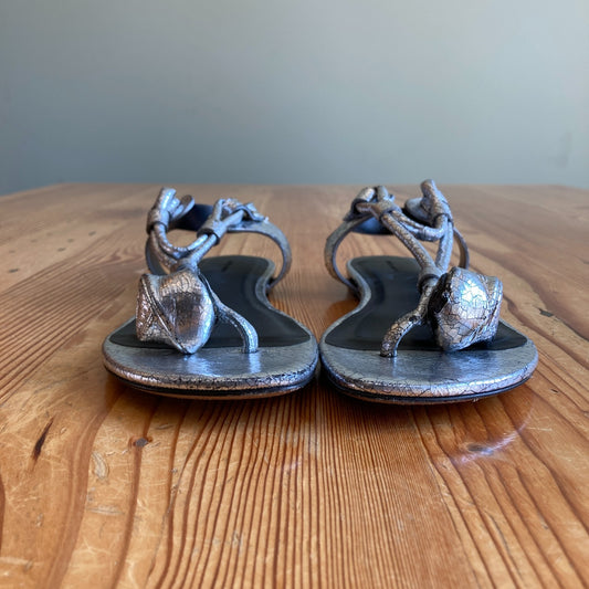 Isabel Marant Silver Crackled Leather Jarley Tulip Sandals - Size 39 - 0706AV