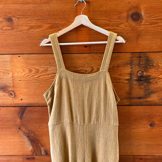 S - Anda Mustard Brown Handmade Linen Sleeveless Jumpsuit Outfit 0312IG