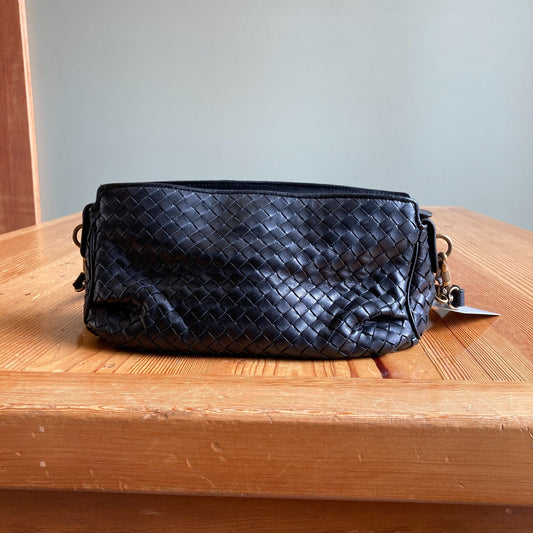 Bottega Veneta Black Intrecciato Woven Leather Shoulder Purse Bag - 0209SB