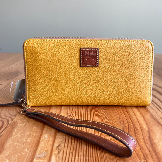 Dooney & Bourke Yellow Pebble Grain Large Zip Around Wristlet Wallet - 0311AY