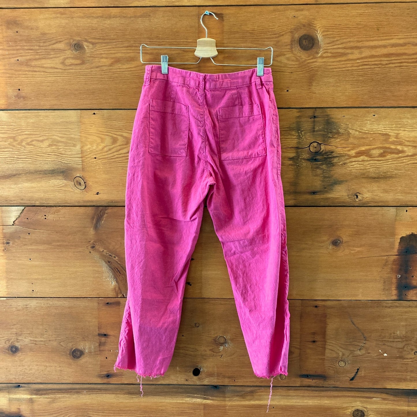 Frank & Eileen Bright Pink Kinsale Cotton Flax Fray Hem Pants - Size 6 - 0721DK