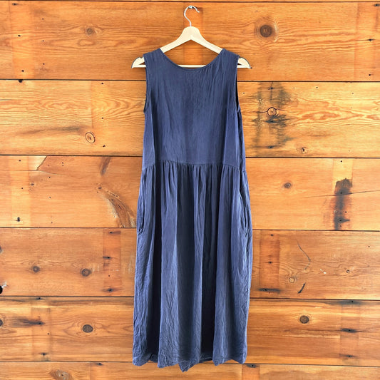 S / M - Ceri Hoover Navy Blue Silk Sleeveless Sheath Midi Length Dress 0918SR