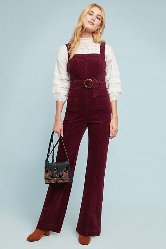Pilcro Anthropologie Burgundy Corduroy Sleeveless Jumpsuit - Size 0 - 0312IG