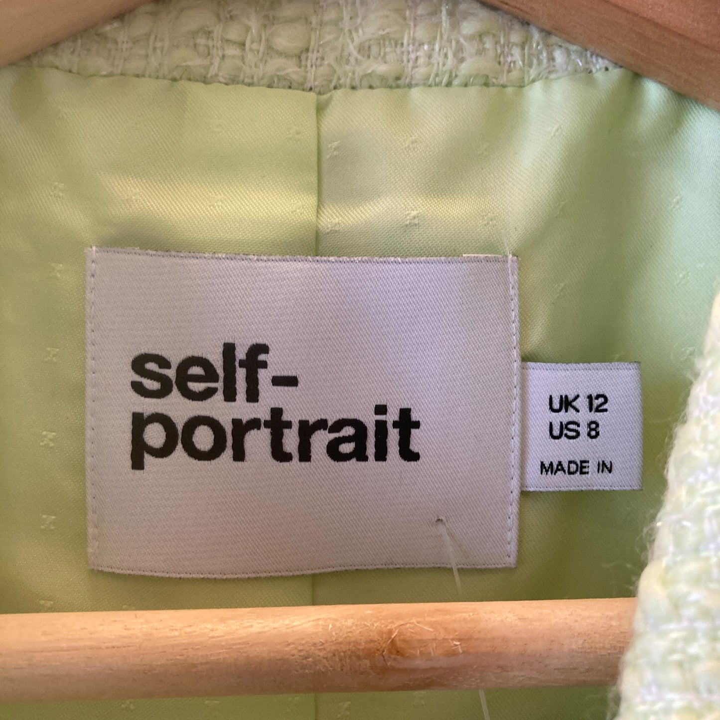 Self Portrait Pale Lime Green Crystal-Trim Tweed Crop Jacket - Size 8 - 1016LD