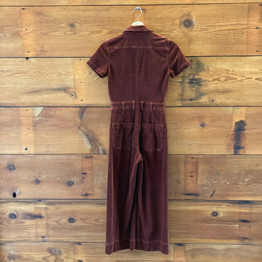 Maeve Anthropologie Rust Red Colette Weekend Corduroy Jumpsuit - Size 0 - 0312IG
