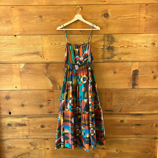 Farm Rio Multi Colored Tropical Shapes Maxi Dress - Size S - NEW - 0607MK