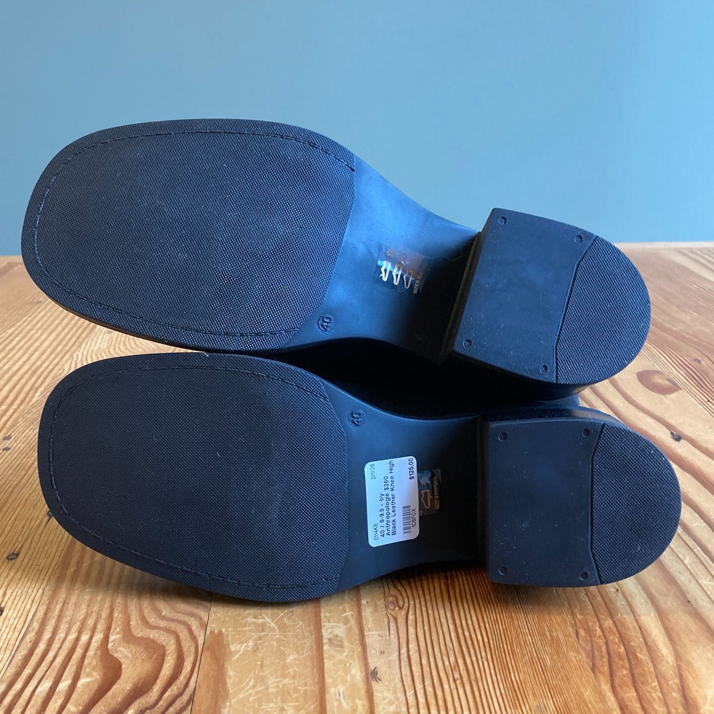 40 / 9-9.5 - by Anthropologie $260 Black Leather Knee High Moto Boots NEW 0114KE