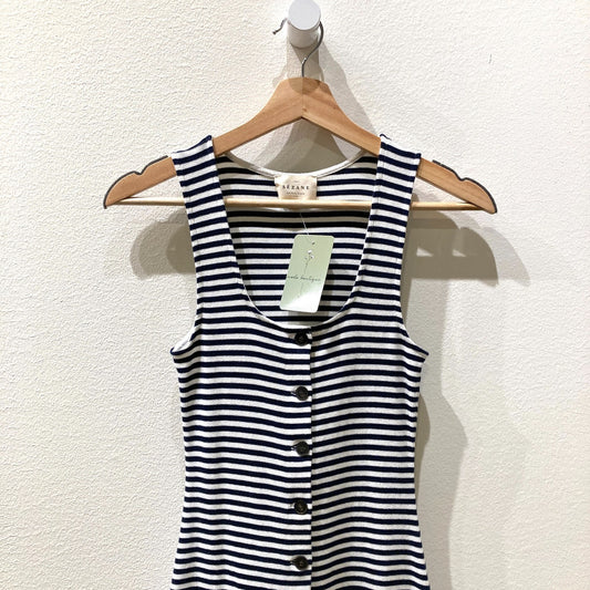 Sezane Black White Stripe Button Up Ribbed Knit Fabiola Dress - Size XS - 0312IG