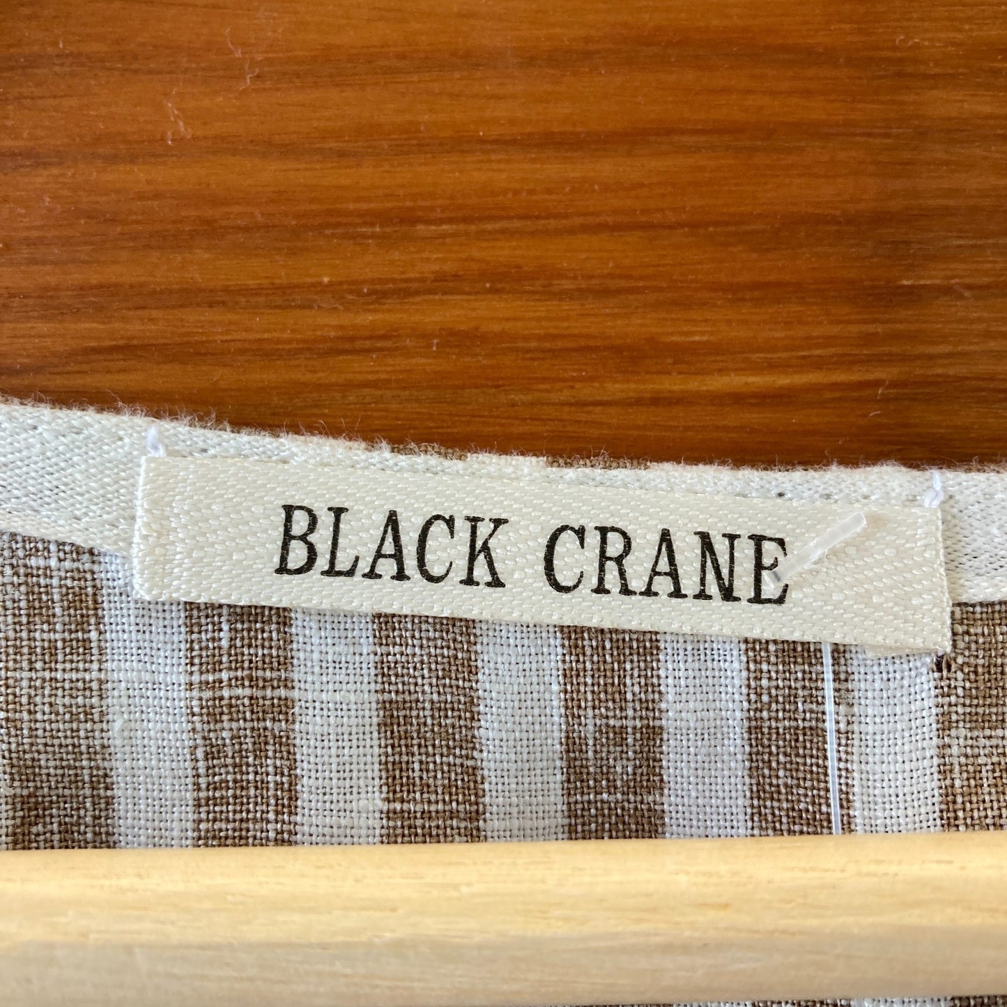 M - Black Crane Brown White Thin Stripe Short Sleeve NEW Easy Dress 0416JW