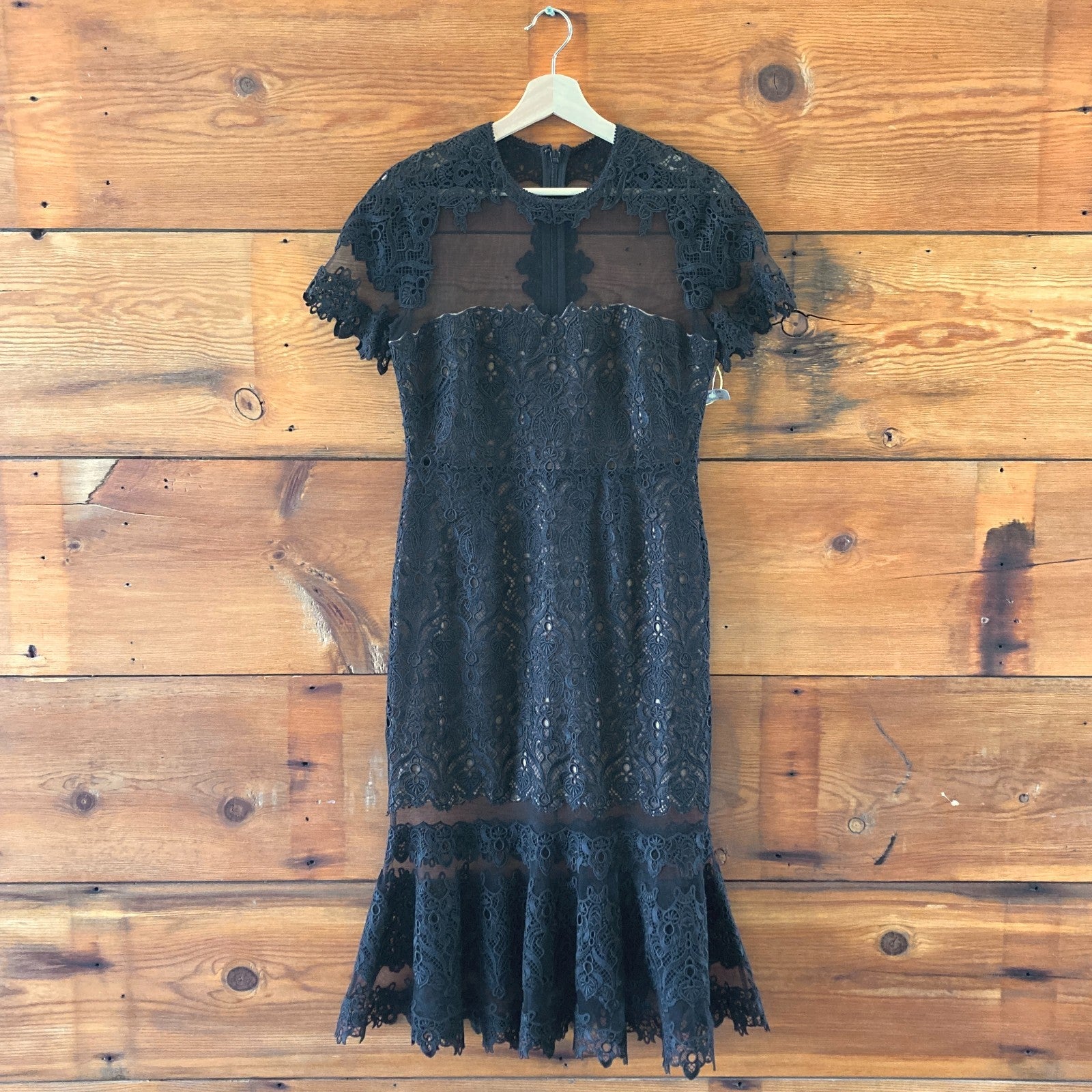 Jonathan Simkhai $995 Black Lace Fluted Hem Midi Dress - Size 6