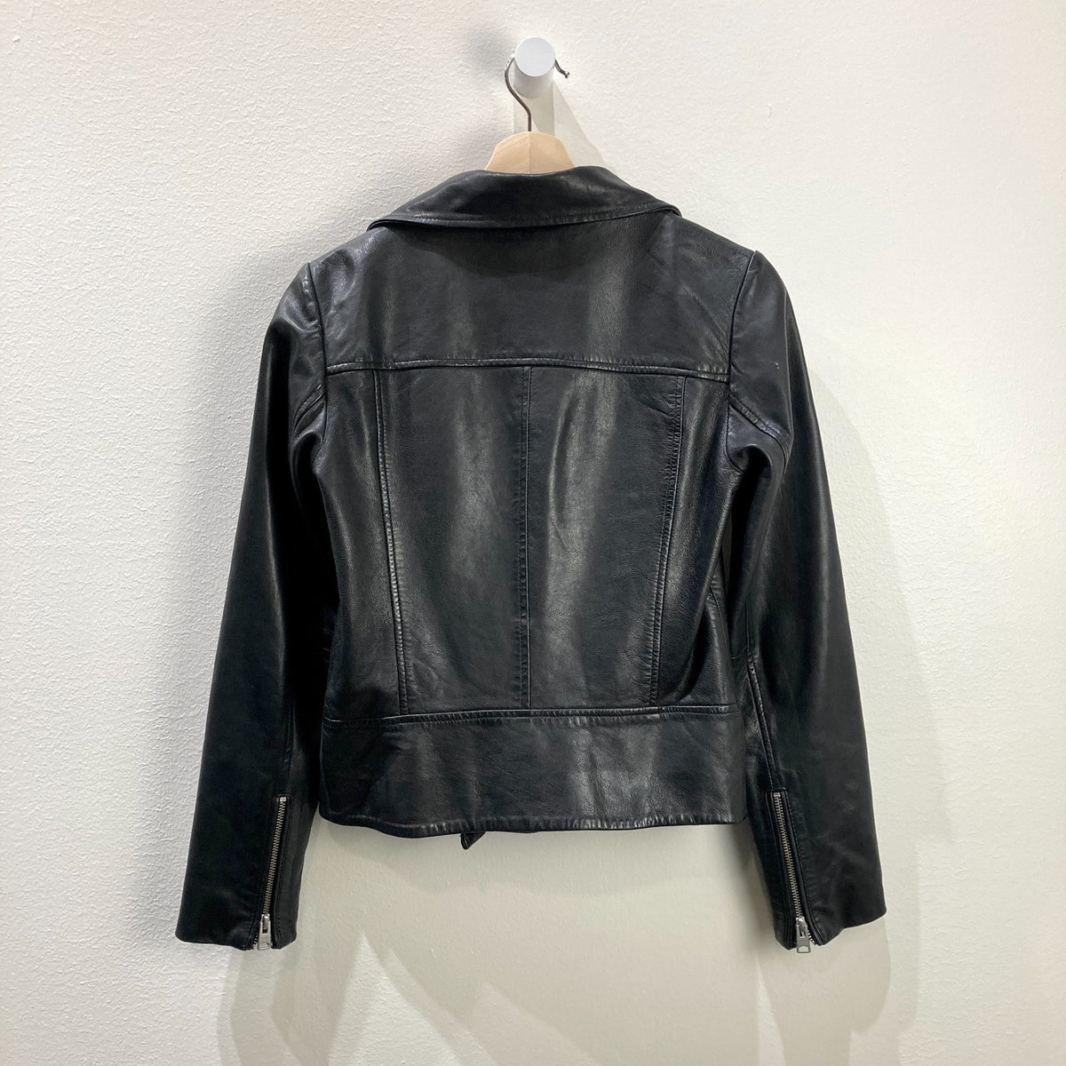 All Saints Black Leather Funnel Neck Bales Moto Biker Jacket - Size 4 - 0501JG
