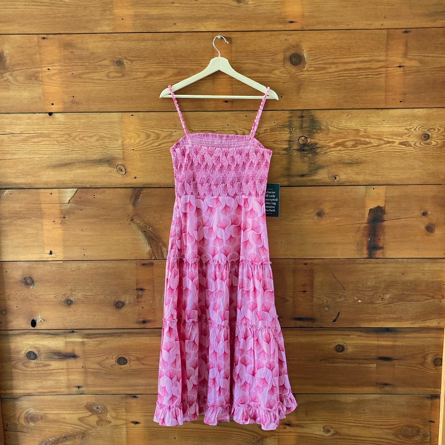 Hyacinth House Pink Fan Coral Printed Smocked Maxi Dress - Size M - NEW - 0617LH