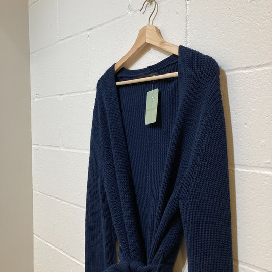 Jenni Kayne $345 Navy Blue Ribbed Fisherman Tie Waist Sweater - Size M - 0531AF