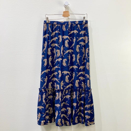 Just Female $120 Navy Blue Leopard Print Wells Maxi Skirt - Sz L - NEW - 0507AH