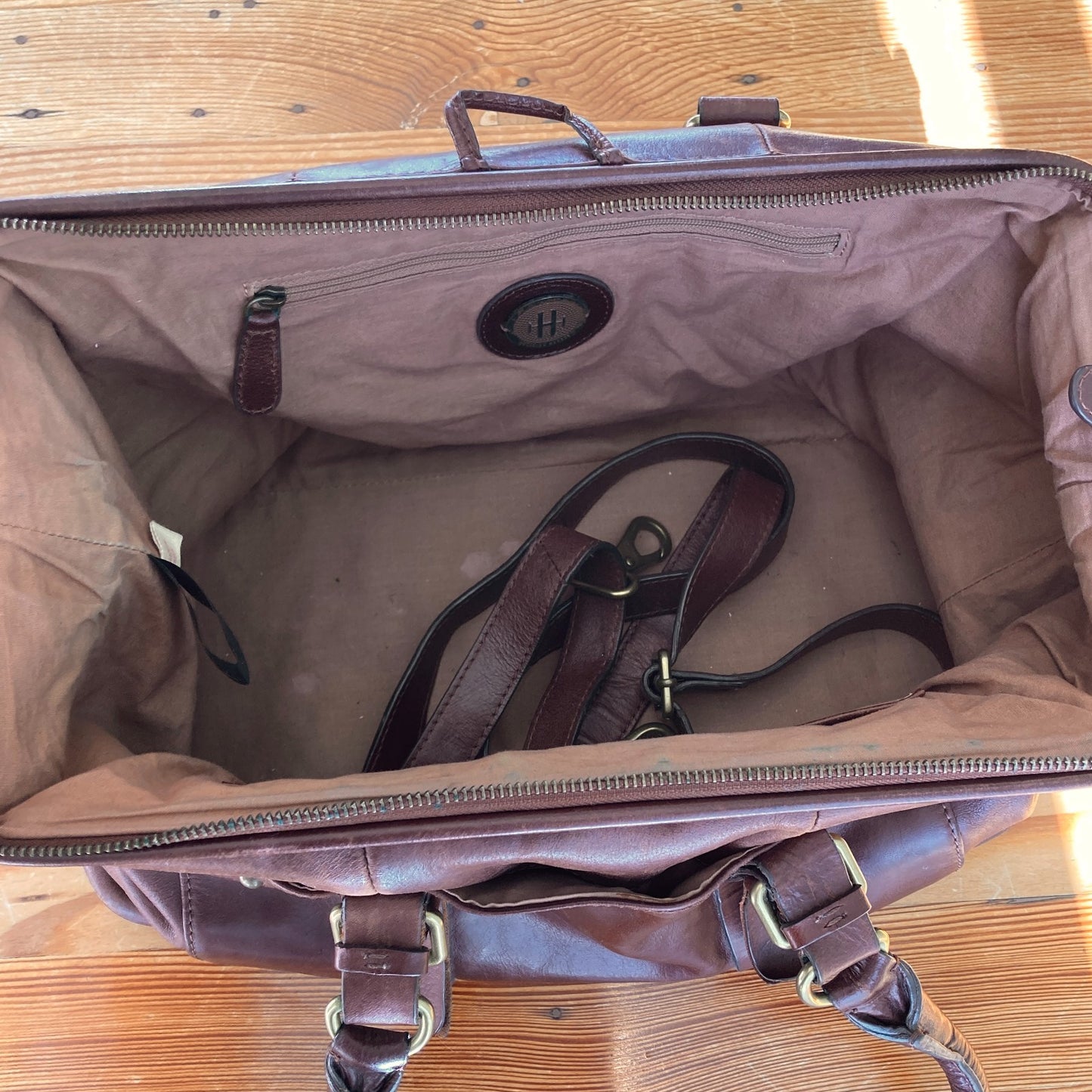 Holding Horses Anthropologie Brown Leather Satchel Weekender Handbag Bag 0117AB