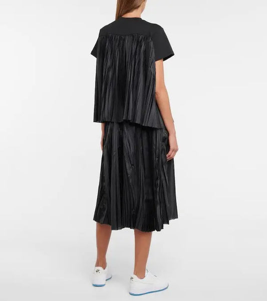 S - Nike x Sacai Black Pleated CV5713-100 Snap Midi Drawstring Skirt 0818LS