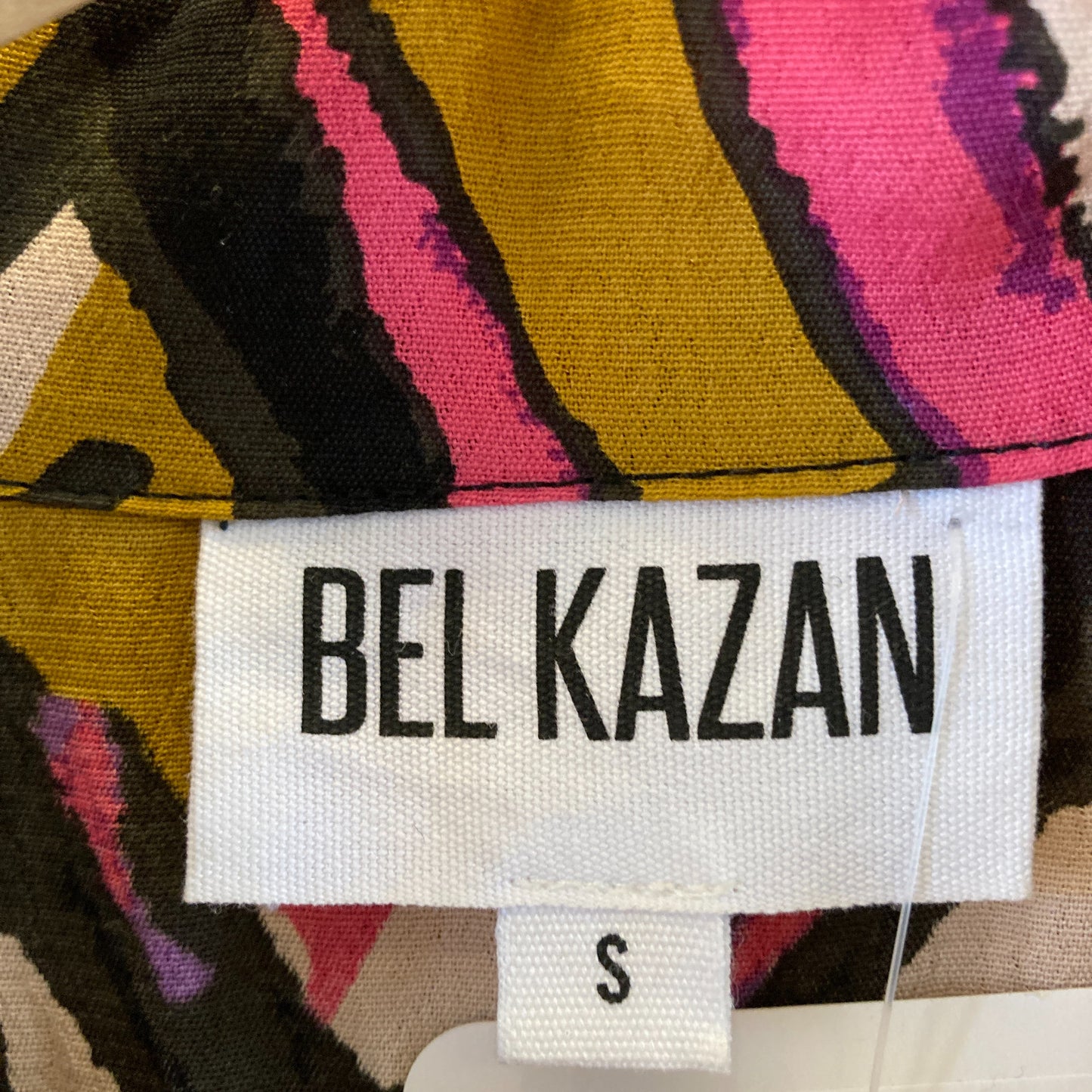 Bel Kazan Anthropologie Pink Black Print V-Neck Midi Dress - Size S - 0718DK