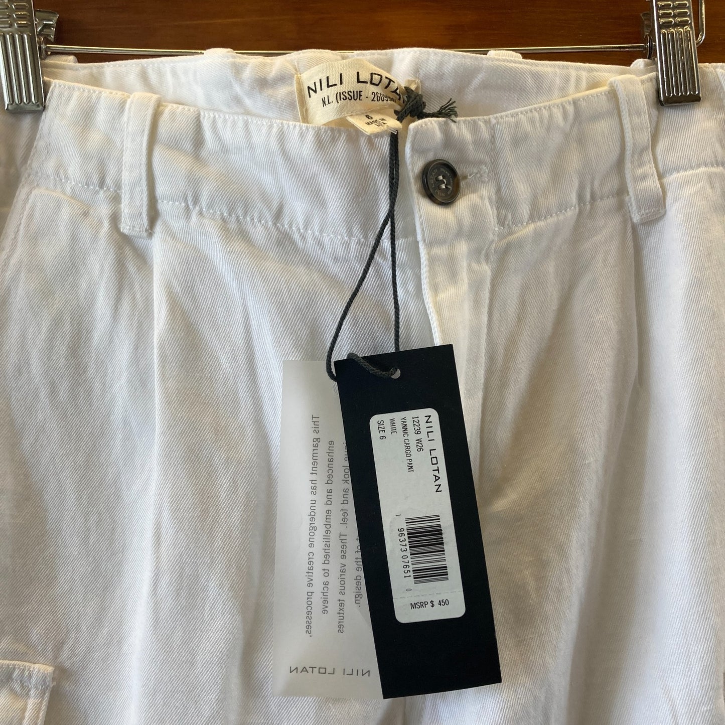 Nili Lotan $450 White Yannic Cargo Cotton Linen Pants - Size 8 - NEW - 4427SC
