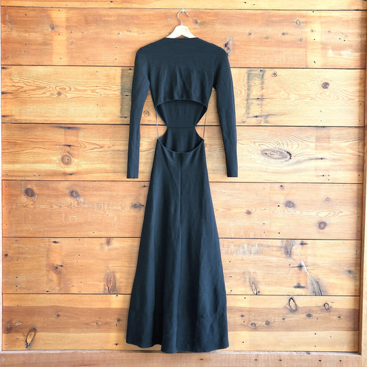 S - Gabriela Hearst Black Long Sleeve Open Back Stretch Wool Dress 1010RW