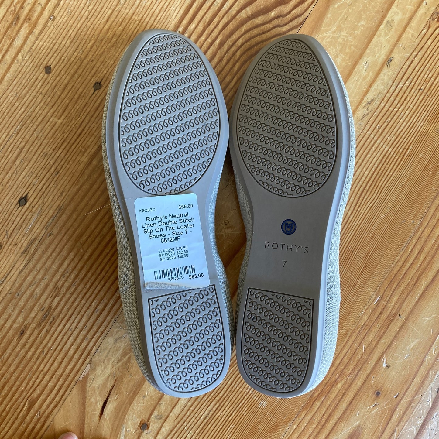 Rothy's Neutral Linen Double Stitch Slip On The Loafer Shoes - Size 7 - 0512MF