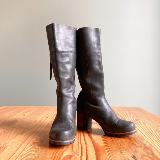 8.5 - Sorel Black Leather Suede Waterproof Addington Tall Heeled Boots 0830QL