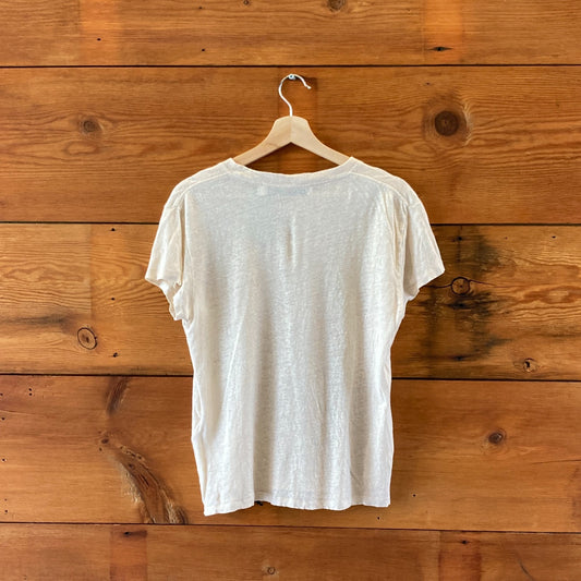 IRO Beige 100% Linen Cap Sleeve Pullover Crew Neck Shirt - Size M - 4427SC