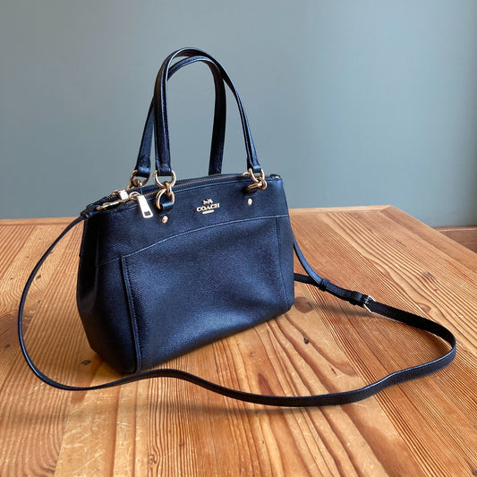 Coach Black F25395 Mini Brooke Carryall Crossgrain Leather Satchel Purse 0308KS