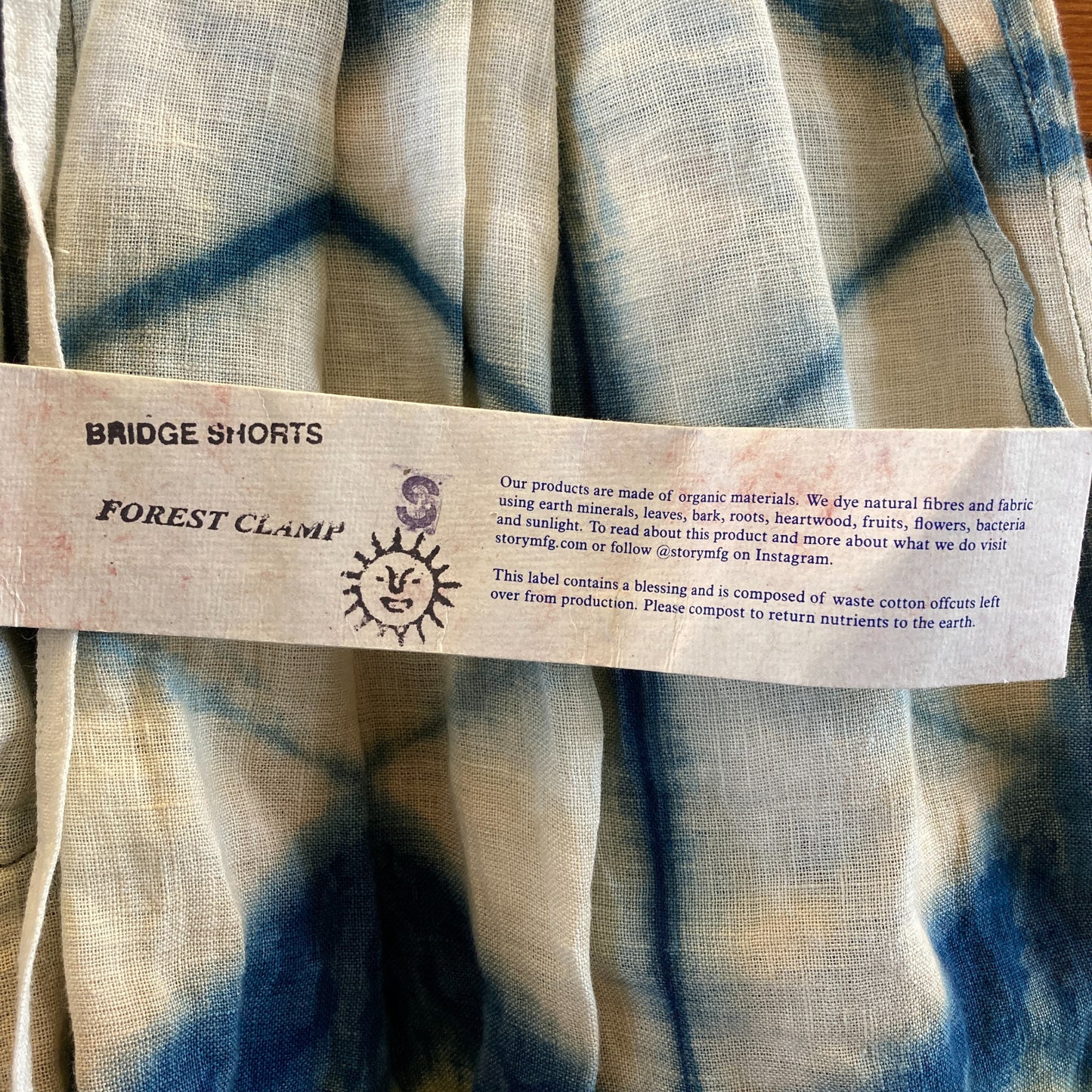 Story Mfg Blue White Green Tie Dye NEW Linen Shorts - Mens Size S - 0106KA