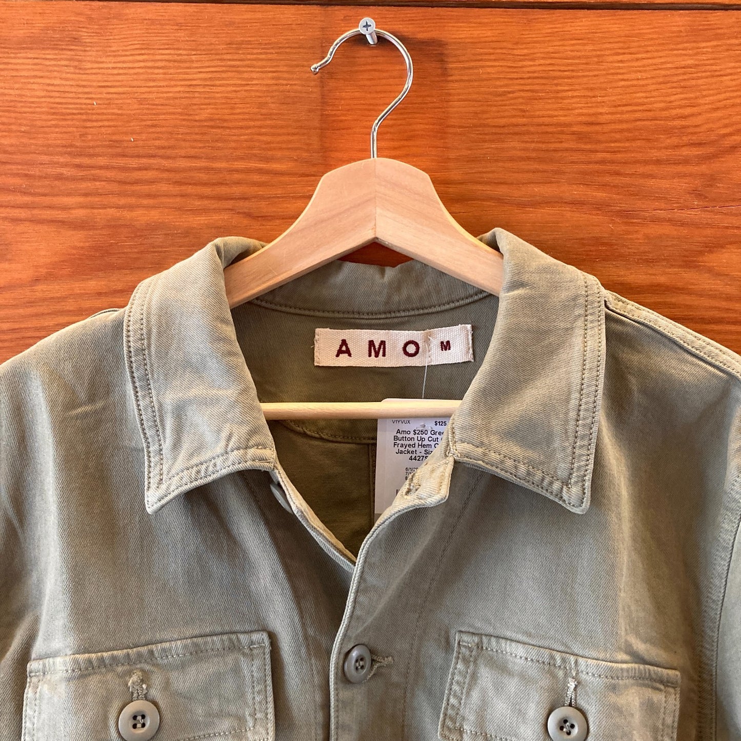 Amo $250 Green Button Up Cut Off Frayed Hem Carly Jacket - Size M - 4427SC