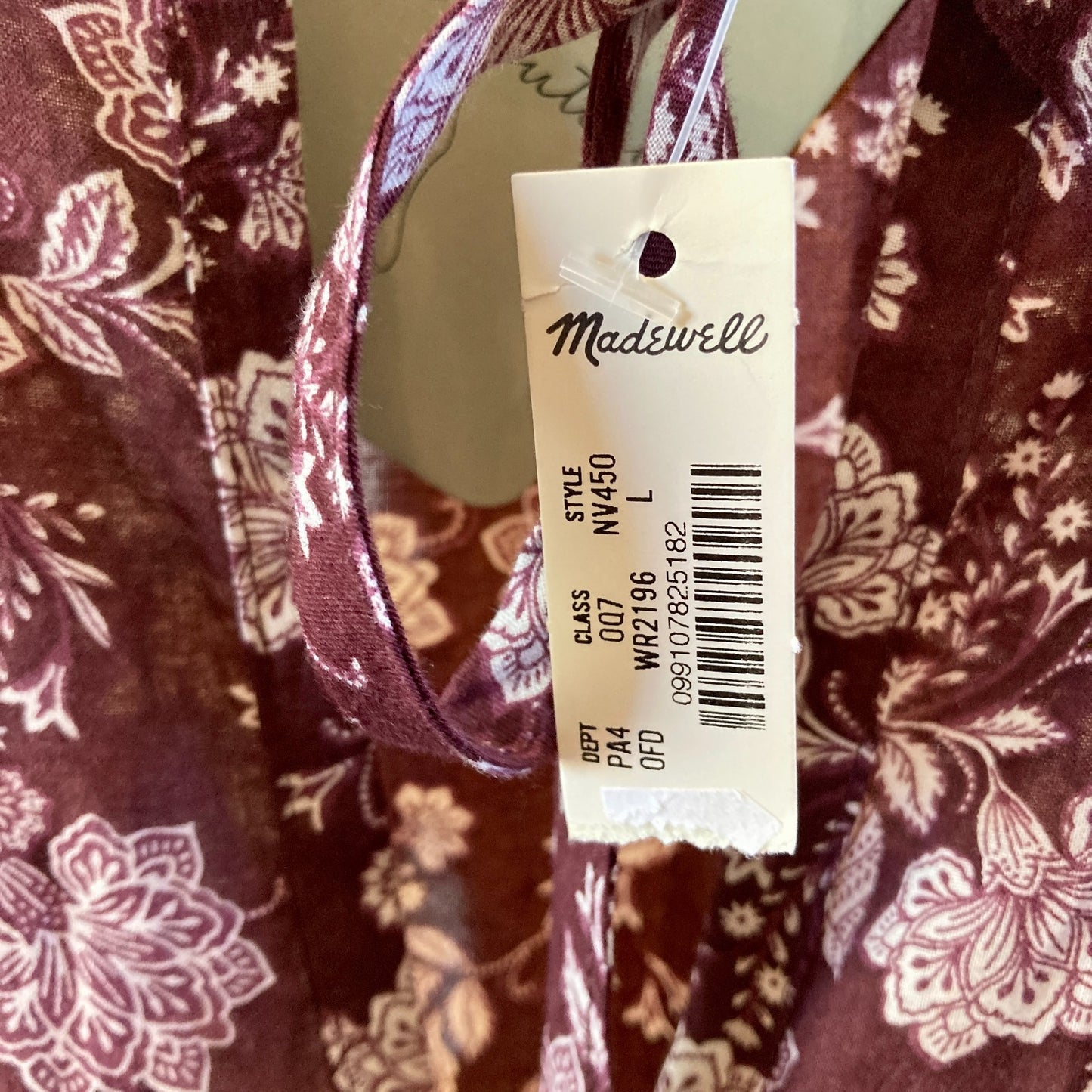Madewell NEW Burgundy Floral Print Splitneck Puff-Sleeve Dress - Size L - 1203TR