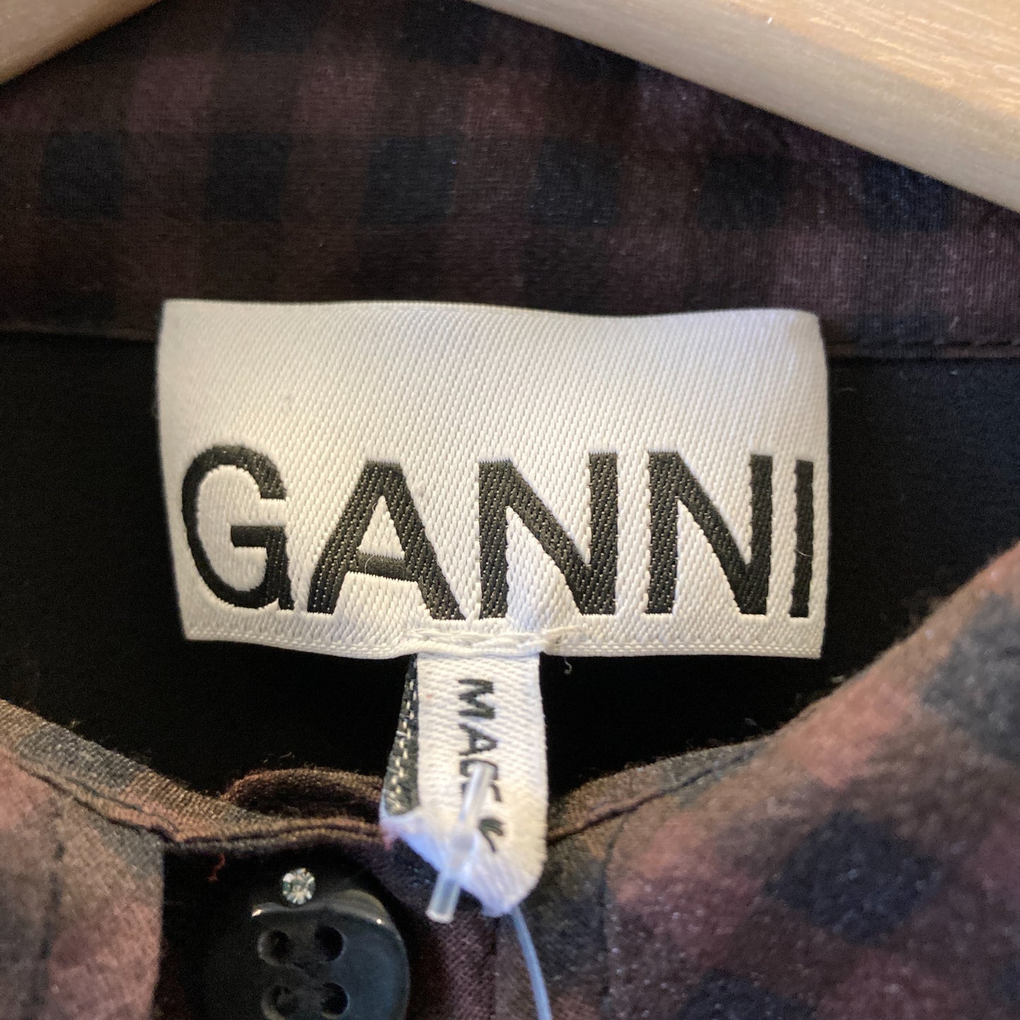 Ganni $325 Brown & Black GIngham Organza Mini Dress - Size XS - 0121LC