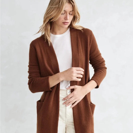 Jenni Kayne Cinnamon Open Front 100% Cashmere Sweater Coat - Size L - 0531AF