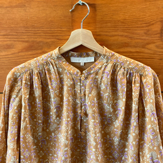 Vanessa Bruno Brown Patterned 100% Cotton Loose Blouse Top - Sz 38 / M - 4427SC