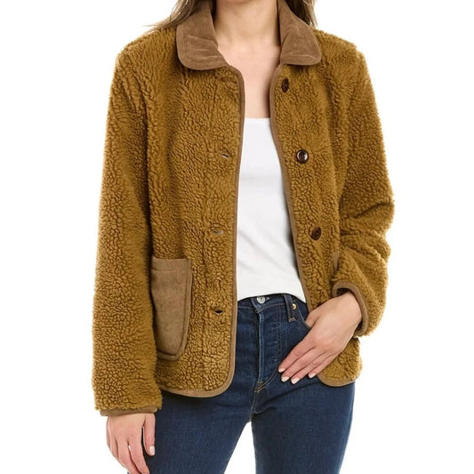 Alex Mill Tan Brown Sherpa Button Up Boxy Work Jacket Coat - Size S - 0606RO