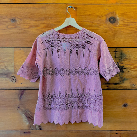 6 - Ulla Johnson Rose Pink Cotton Voile Short Sleeve Sadie Blouse Top 0927LL