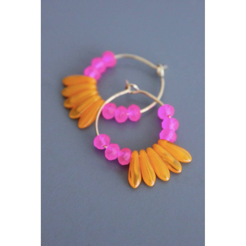 David Aubrey Jewelry - WLLE02 Pink and orange glass hoop earrings