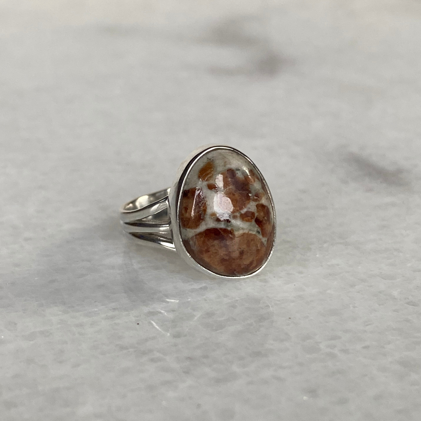 Seeds - Sterling Silver Garnet in Limestone Wide Band Ring: 7